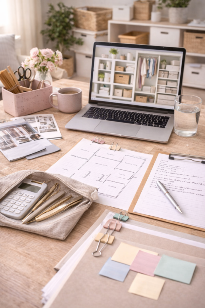 järjestelysuunnittelua kotitoimistossa – suunnitelmia, muistilappuja ja järjestetty työtila helsingissä, espoossa, vantaalla ja uudellamaalla